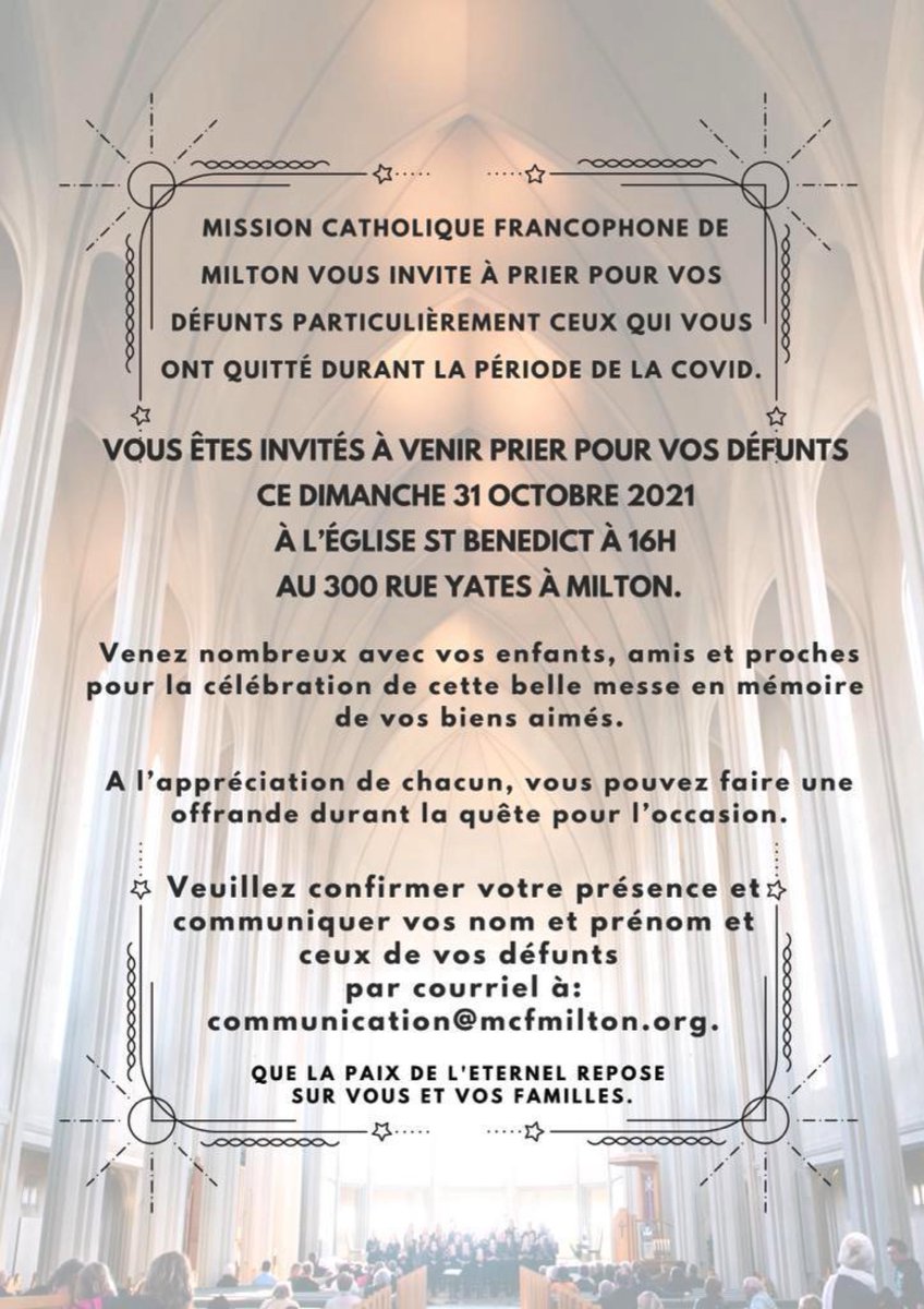 AwitorMarie's tweet photo. Prière pour nos défunts ce dimanche à 16h à l’Eglise St Benedict à Milton. https://t.co/KSDfbnQhut