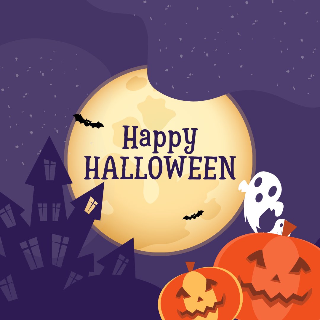 AccessMHSupport's tweet image. Happy Halloween friends! Stay safe and healthy tonight! 

Image ID- A large glowing moon is in the middle of the image. In the foreground, there is an outline of a haunted house, bats, two jack-o-lanterns and ghosts.

#HappyHalloween #Halloween #Halloween2021