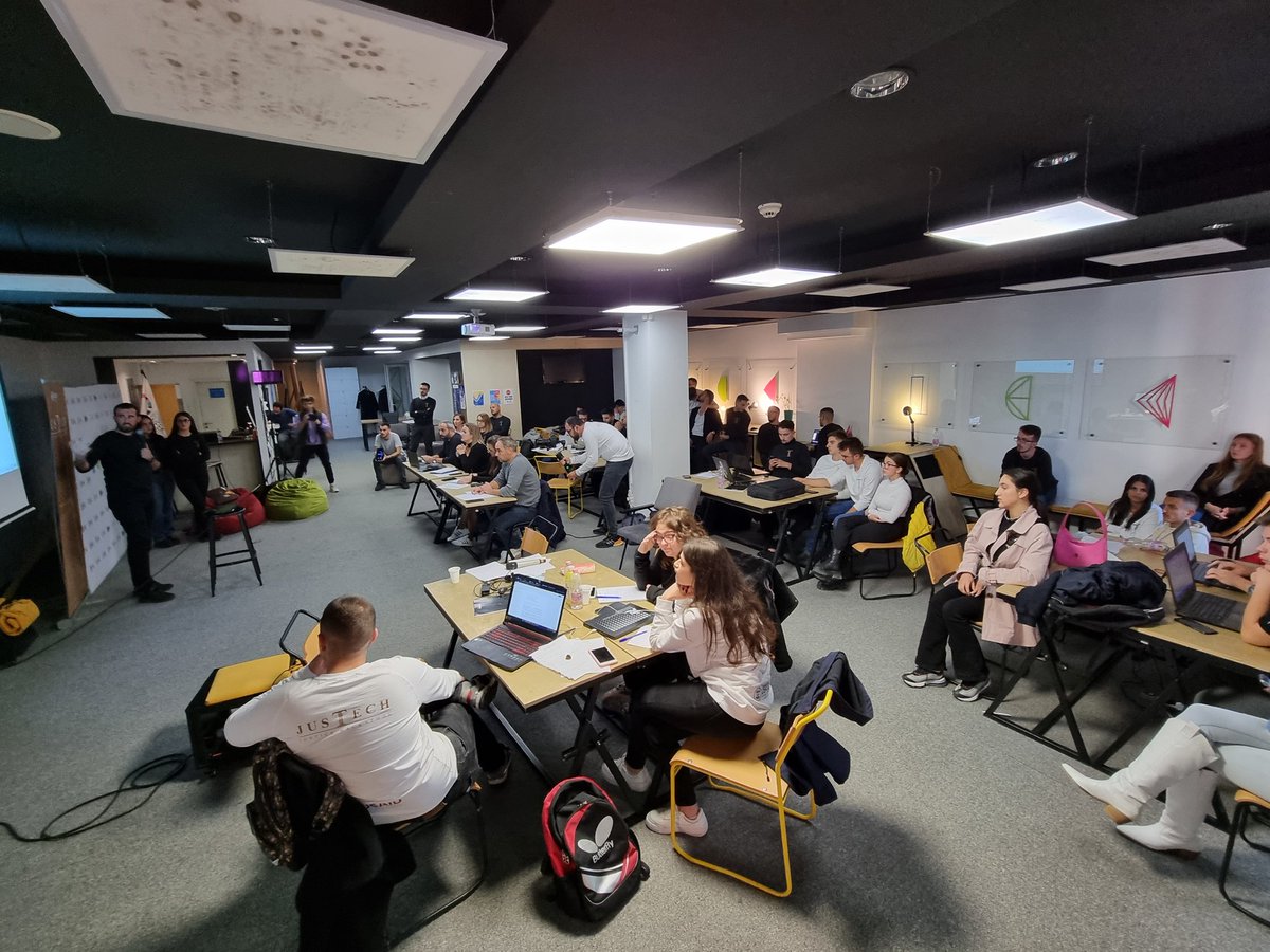 ICKosovo's tweet photo. Happening now: Final Presentaions - #JusTech Justice Innovation Hackathon, powered by the @USAIDKosovo https://t.co/tmfuSBkSre