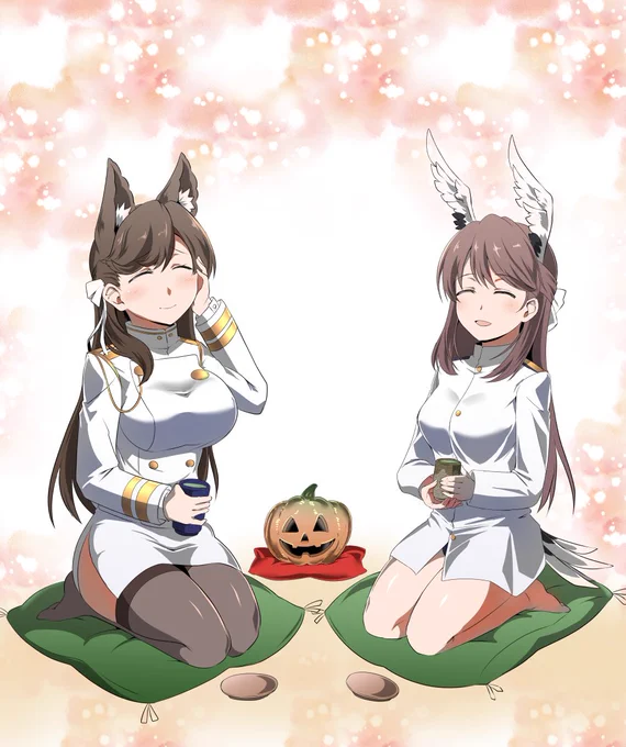 ハロウィンとあんまり関係なく、指揮官世界の愛宕と気が合って談笑する雁淵孝美。遅くなったけどお誕生日おめでとうございます。 