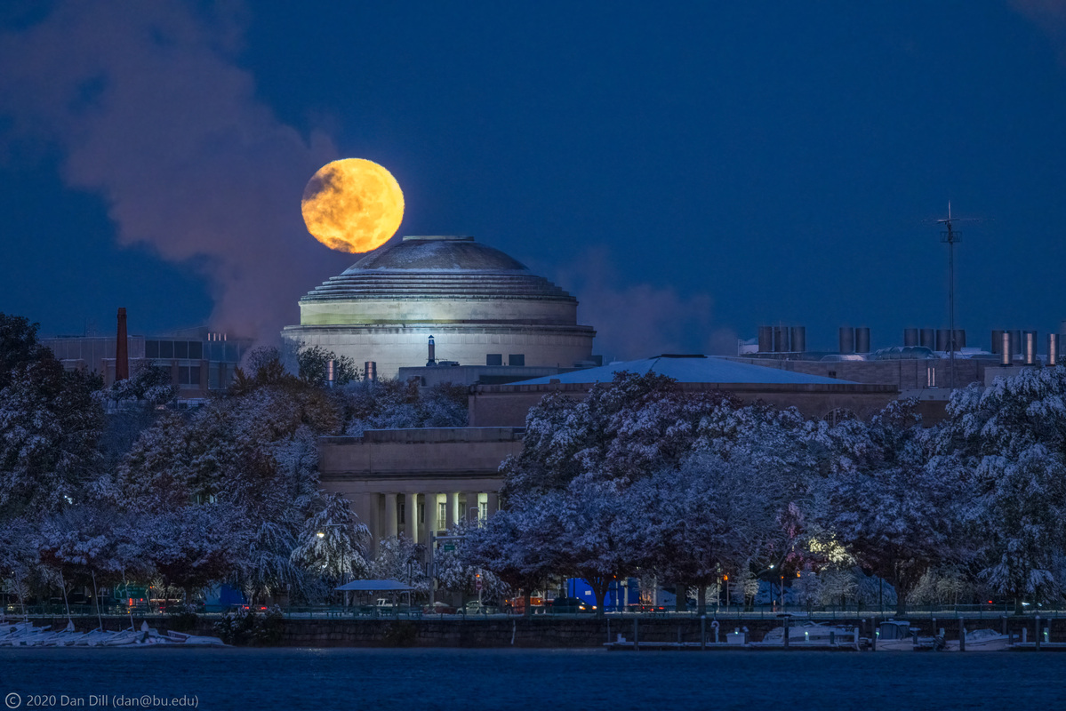 In 2020, Cambridge woke up to a Halloween blue moon setting over the Great Dome. Photo: Dan Dill