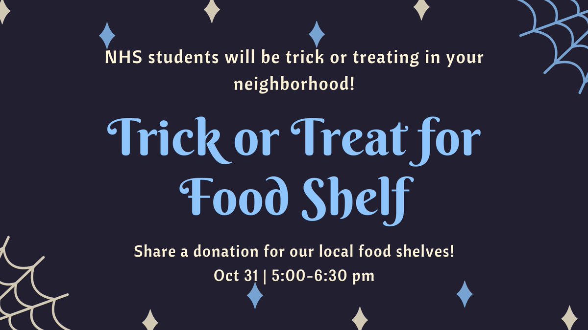 AlbanyNHS's tweet photo. NHS students will be out and about tonight. Get your donations ready to stock our local food shelves. 👻 🎃 https://t.co/9XMTn3hA3F