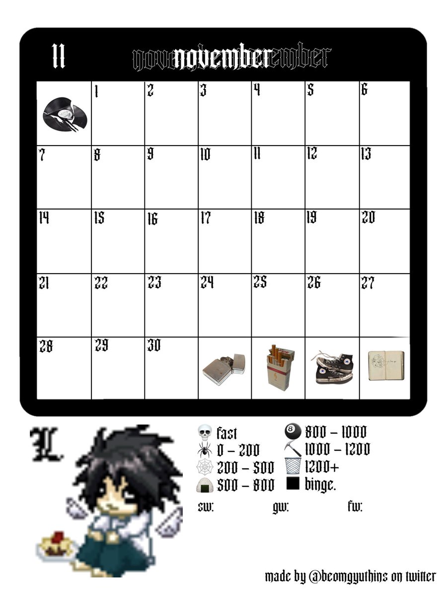beomgyuthins's tweet photo. hey guys! i made a cute calorie tracker for this november based on my current layout, and i thought id share! here u go <3 rt & like if u download/use !
🏷 #calorietracker #caltracker #kcaltracker #chiccalorietracker #calorietracking #kcaltracking https://t.co/lfhckYy4PE