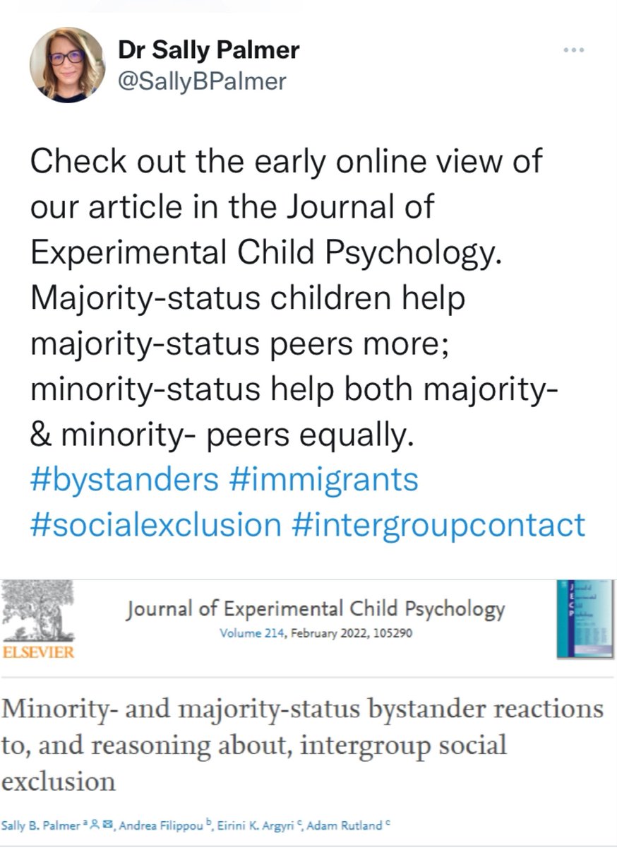 HelpingKidsLab's tweet photo. For this week’s #SpotlightSunday we look ahead at @SallyBPalmer’s upcoming publication on majority and minority youth and prosocial sharing. https://t.co/YFGic2Eayt Head on over to her website to see more of her important work! https://t.co/OJloqpi8P8 https://t.co/ycyahYv8bQ
