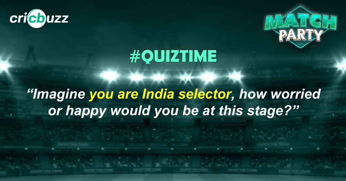 cricbuzz's tweet photo. .#cricbuzzquiz
33/1 in 5 overs, how would you react to the current situation?
Watch @AbijitG answer it on #MatchParty. 
Join now: https://t.co/NisMF83afm
#INDvNZ #T20WorldCup #CricketTwitter #Kohli #RohitSharma #T20WorldCup21 #MatchParty https://t.co/xnoEBbGWi4