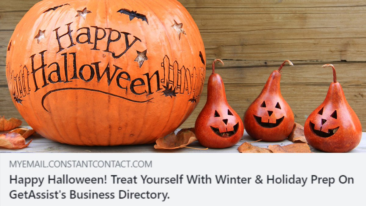 GetAssistApp's tweet photo. #HappyHalloween! Treat Yourself with Winter + Holiday Prep Help on GetAssist's Business Directory. Find out how in our latest newsletter: https://t.co/I75qqFYiEI
#trickortreat #holidayseason #homemaintenance #fallhomemaintenance #winterhomemaintenance #makearequest https://t.co/w5ILLCLSTx