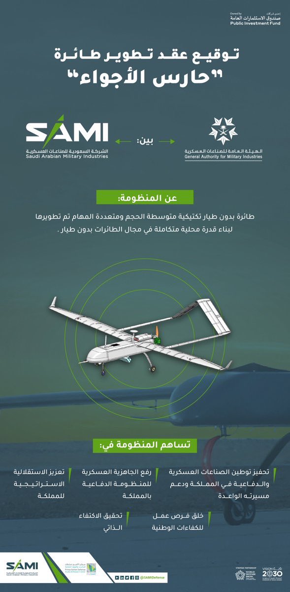 AJELNEWS24's tweet photo. عاجل 🔴 
.

.
في إنجاز جديد للوطن .. 🇸🇦🇸🇦

المملكة العربية السعودية تعلن رسمياً  انتاج أول طائرة بدون طيار"حارس الأجواء"، سعودية 100% ومصممة في المملكة.
- https://t.co/ajdoDof1D3