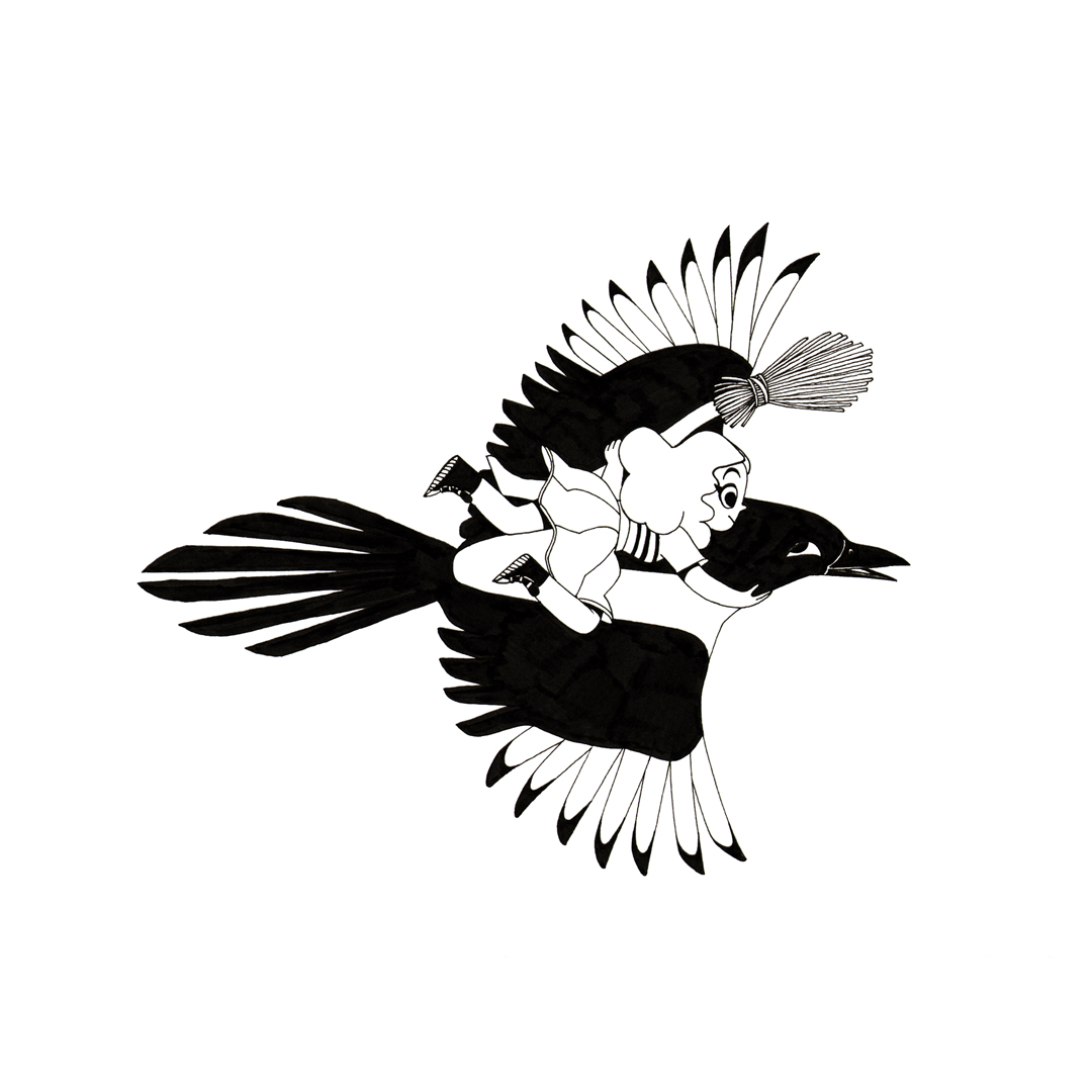 Bon Plan B pour se rendre à la soirée 😄

Je sais pas pourquoi, mais j'aime bien dessiner des fillettes volant sur des oiseaux, cf mon #inktober de l'année dernière.

#kidlitart #magpie #inkdrawing #illustration #drawing #Inktober