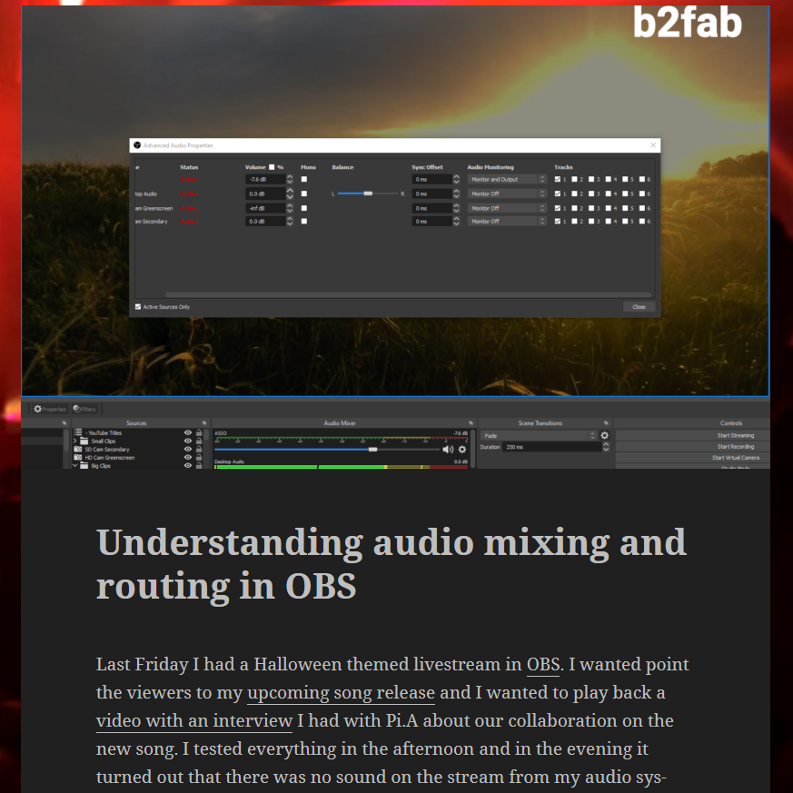 B2FAB's tweet photo. It turns out that it just can happen. No audio on your livestream. Double so around Halloween! Here is a deep dive into the audio settings in OBS.

https://t.co/8ZKCduobsK

#musicfordreamers #dreampop #blog #halloween https://t.co/Oufo5t3grS