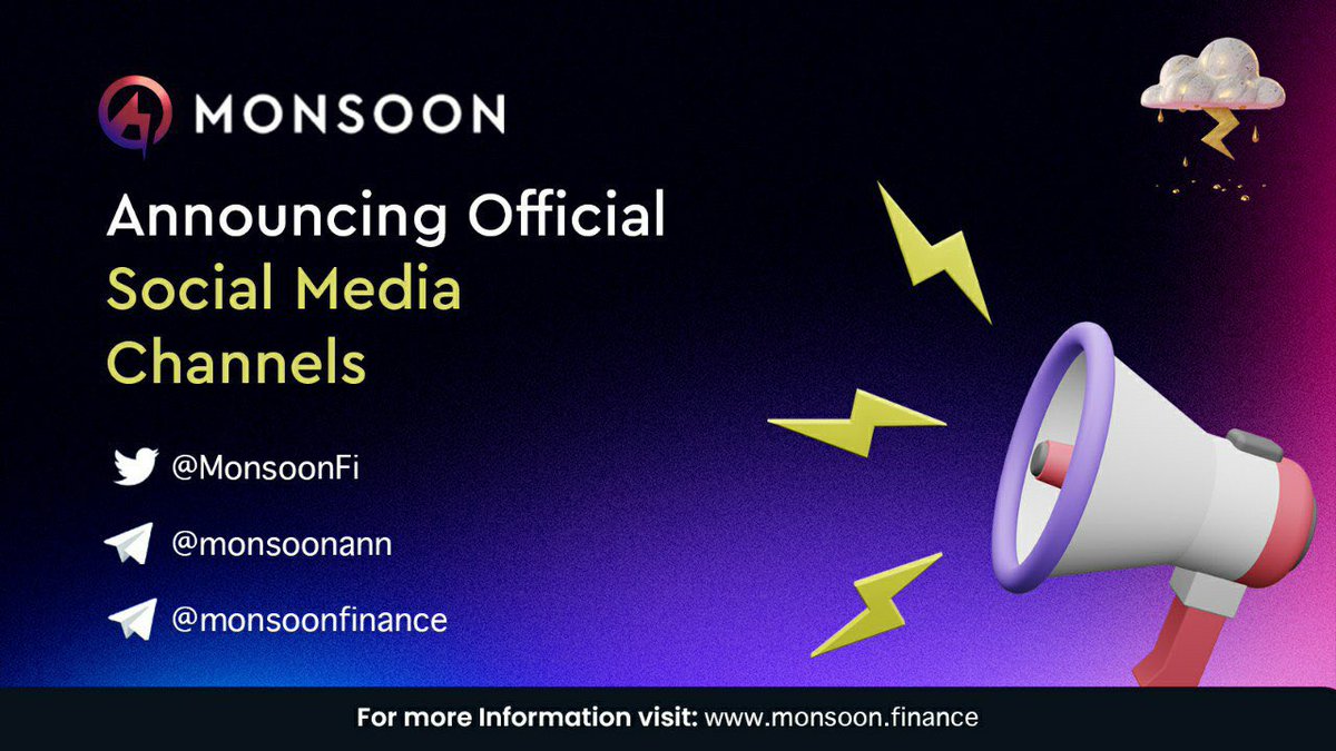 🗣 Monsoon Finance Official Social Media Channels Announcement 📌 Website: monsoon.finance 📌 Telegram: t.me/monsoonfinance 📌 Telegram Announcement: t.me/monsoonann 📌 Medium: medium.com/monsoonfinance Monsoon: Enabling Privacy, One Chain at a Time ✈️