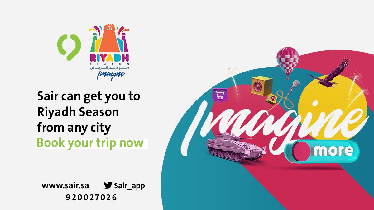 Sair_App's tweet photo. Sair can get you to Riyadh Season🎡
from any city
Book your trip now🚘💚
#RiyadhSeason
#Download_app
https://t.co/LHx2758vlO https://t.co/OWtvDYhvwE
