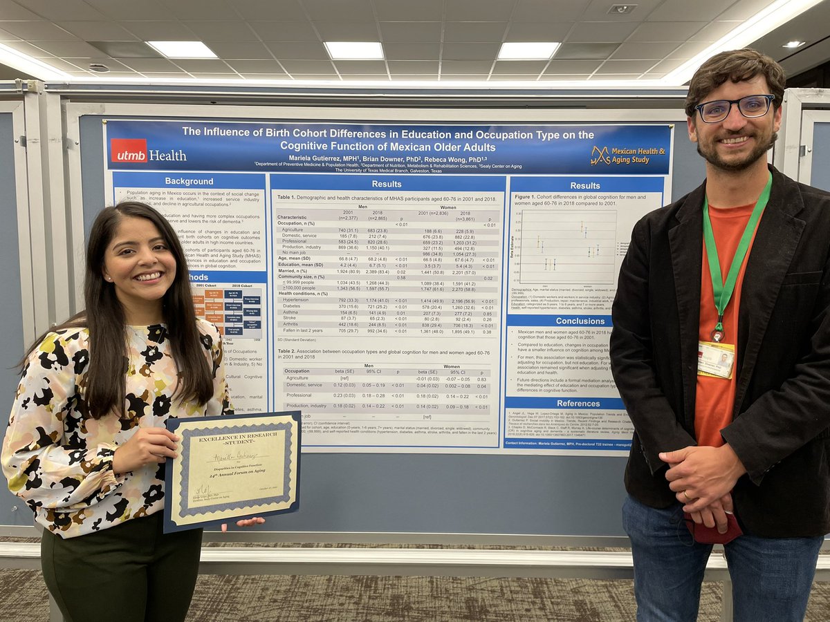 Mari_AGutierrez's tweet photo. This past Wednesday I went to my 1st Forum on Aging by @UTMB_SCOA. I’m proud to be part of this community of aging scholars. Many thanks to my mentors @BrdownerG and Dr. Rebeca Wong for their support. I was recognized w Excellence in Research in Disparities in Cognitive Function! https://t.co/M2mcGA0o0R