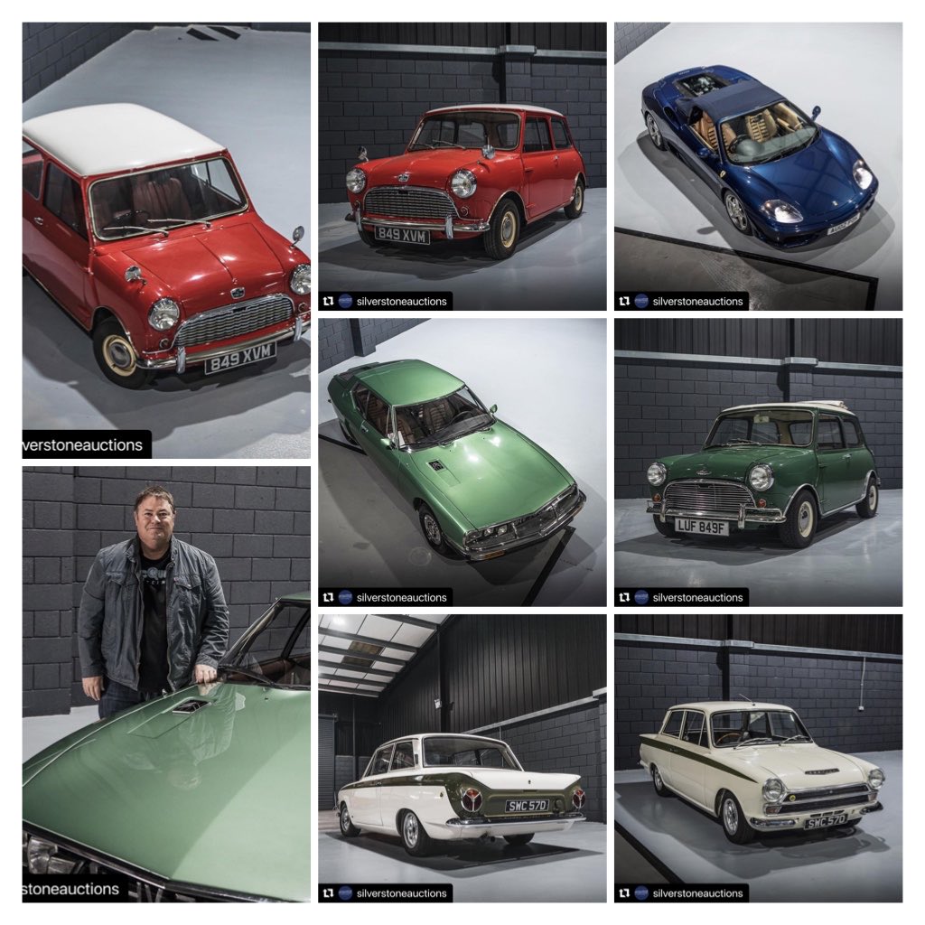 mikebrewer's tweet image. On offer directly from @mikebrewer are these wonderful five. They’re up for auction at our ⁦@ClassicMotorNEC⁩ in two weeks ⁦@silverstoneauc⁩ #mikebrewer #citreonsm #ferrari360 #austin7 #austinmini #lotuscortina