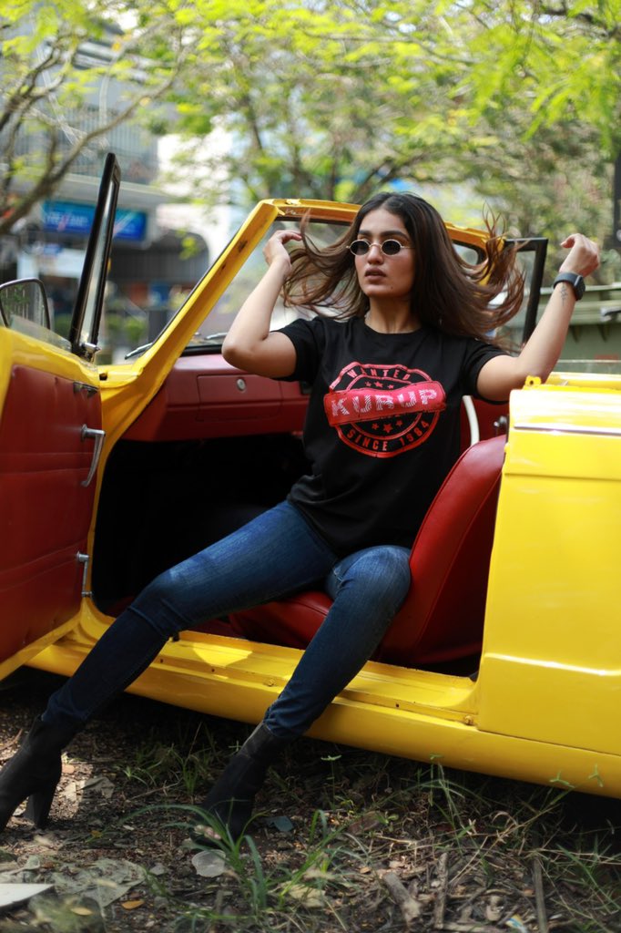dulQuer's tweet photo. Get #Kurup official merch only on @MYDESIGNATION2 !!! Thank you #saniyaiyappan for rocking the shirts !!  #KurupFromNov12 #kurupmerch https://t.co/qSQ6OWEZIK
