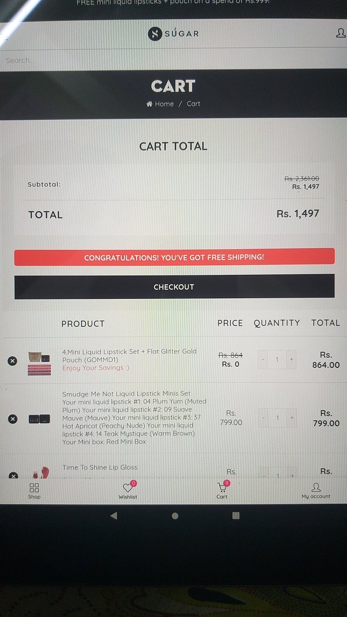 StrikeBitAehqm's tweet photo. @trySUGAR I was in the process of buying some cosmetics from your site. What I see at the checkout does not make any sense to me. Can you tell me why there is difference in price? https://t.co/4MFOR4oMl4