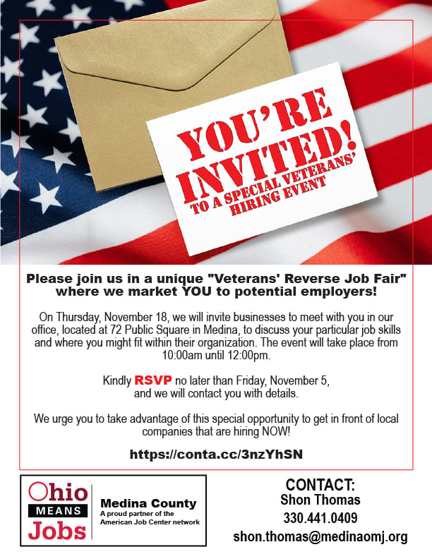 GraysArmory's tweet photo. Attn Veterans: #OhioMeansJobs Medina will host a #VeteranEmployment Job Fair Nov18th. 
Help market your skills to employer; RSVP by Nov 5th. 
#veterans  #veteranjobs #OhioWorks  #HireAVeteran #hireavet #hireveterans #hiremilitary #HireAVeteranMonth
https://t.co/sD18lLlruC https://t.co/NgLSWnHZfa