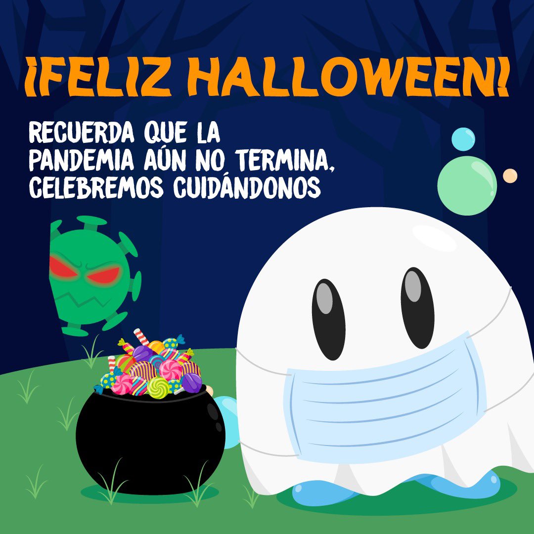 💀🎃👻Feliz Halloween 👻🎃💀
Te invitamos a celebrar conscientemente! Utiliza mascarilla, lava tus manos frecuentemente y mantén distancia física. 🧴😷🦠
Recuerda que la pandemia aún no termina #NoBajemosLaGuardia #SigamosCuidándonos #Halloween2021 #HoraSaludTeAcompaña   #COVID19