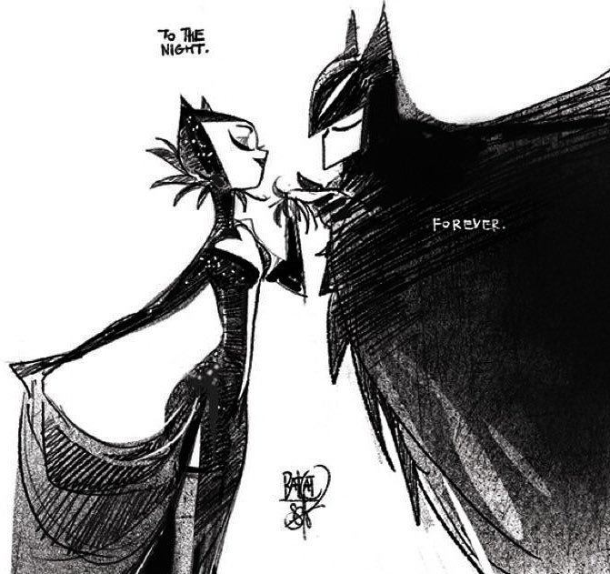 batmancurated's tweet photo. Selina &amp; Bruce as Morticia &amp; Gomez Addams by Otto Schmidt. https://t.co/sZcWL0qTfu