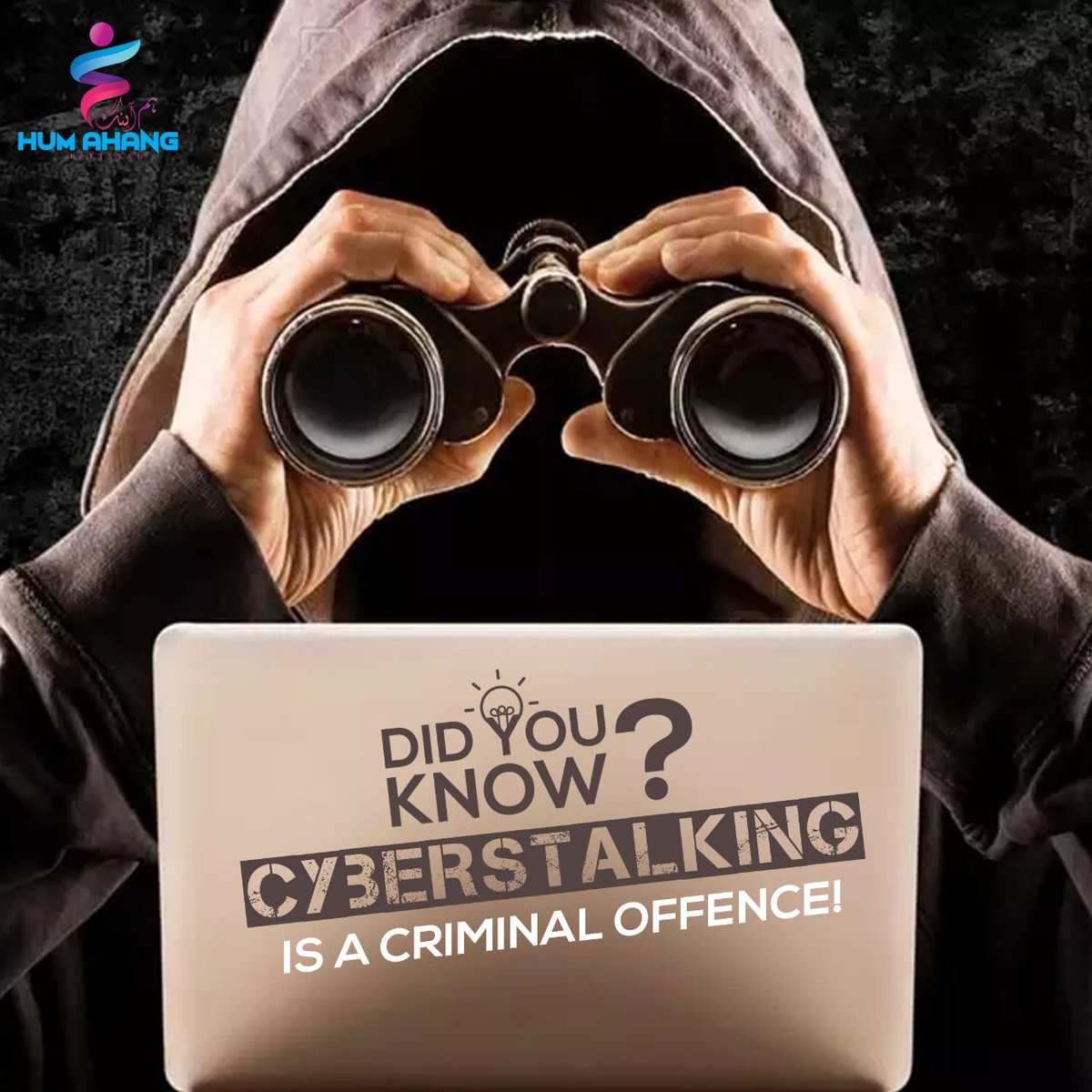 HumAhangPk's tweet photo. According to the Prevention of Electronic Crimes Act(2016) cyber stalking,or stalking someone online, is punishable by law!Cyber stalking can lead to 3 years of imprisonment &amp; a fine of up to Rs. 1 Million
Source:https://t.co/76wlevgUXZ
#nonviolentcommunication #HumAhangPakistan https://t.co/ENbrhk2W7M