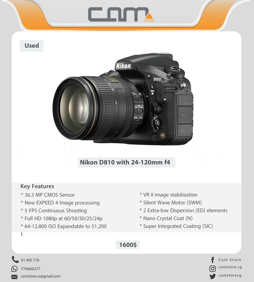 camstorecg's tweet photo. Nikon D810 with 24-120mm f/4
مستخدم نظيف جداً
1600$ https://t.co/Y0tgIhzQ8J