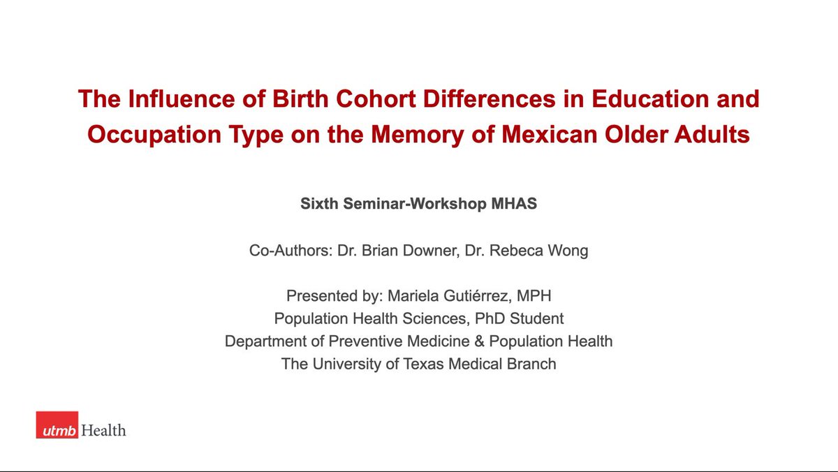 Mari_AGutierrez's tweet photo. Gave my 1st oral presentation at the 6th Seminar of the MHAS on my work on birth cohort differences in education &amp; occupation and how these differences influence cognition among Mexican older adults. Thank you @MHAS_ENASEM for this opportunity! https://t.co/9J1kRWP7gQ