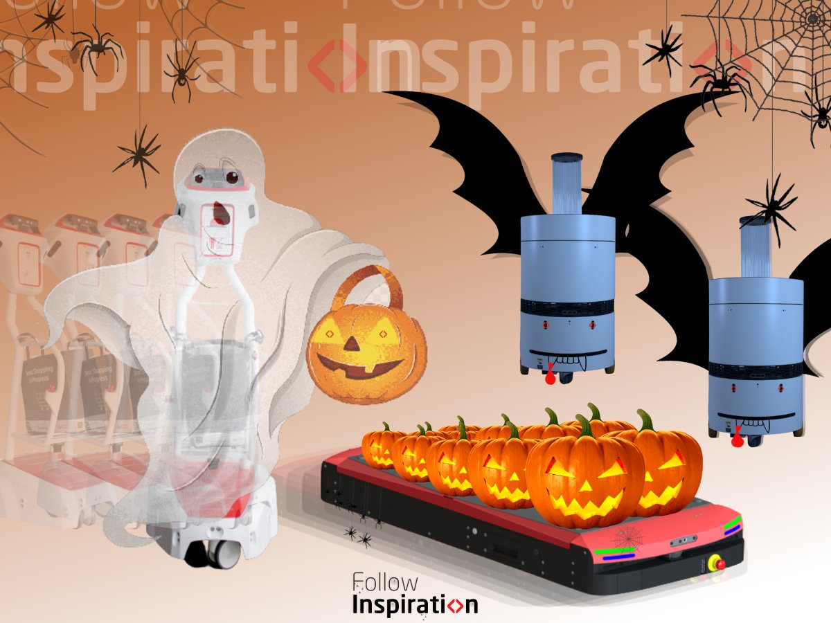 FollowIRobotics's tweet photo. Happy Halloween everyone
Our robots are dressed up, and you?
#amrrobot #agvrobot #roboticscompany #mobilerobots #industrialrobots #socialrobots #hallowenn #robots #amr #agv #AGV #processes #autonomous #Firobot #fi #FollowInspiration #Applications #retail #processes https://t.co/r0hxK5BIqT
