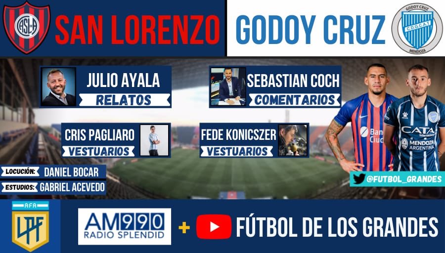 Desde las 15hs! En vivo desde El Nuevo Gasometro! Am 990 
#SanLorenzo-#GodoyCruz con <a href="/JulioAT/">Julio Ayala Torales</a> <a href="/profecoch/">Sebastián Profe Coch</a> <a href="/konifede/">Federico Koniszczer</a> <a href="/DaniBocar/">Daniel Bocar</a> <a href="/DataCasla/">Gabriel Acevedo</a> y equipo!