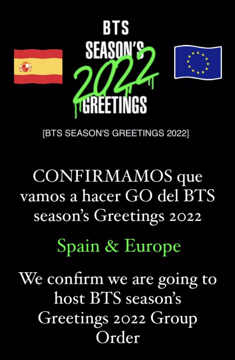 koreatobilbao's tweet photo. We confirm we are going to host the #BTSseasonsgreetings2022 GO
Confirmamos que vamos a realizar el GO del greetings 2022.
Para más info, estad atentos a nuestro Instagram y Twitter.
¡ACTIVAD NOTIFICACIONES!
#btsgo #btsgospain #spanishgo #seasonsgreetings2022 https://t.co/iqPvpiV0W4