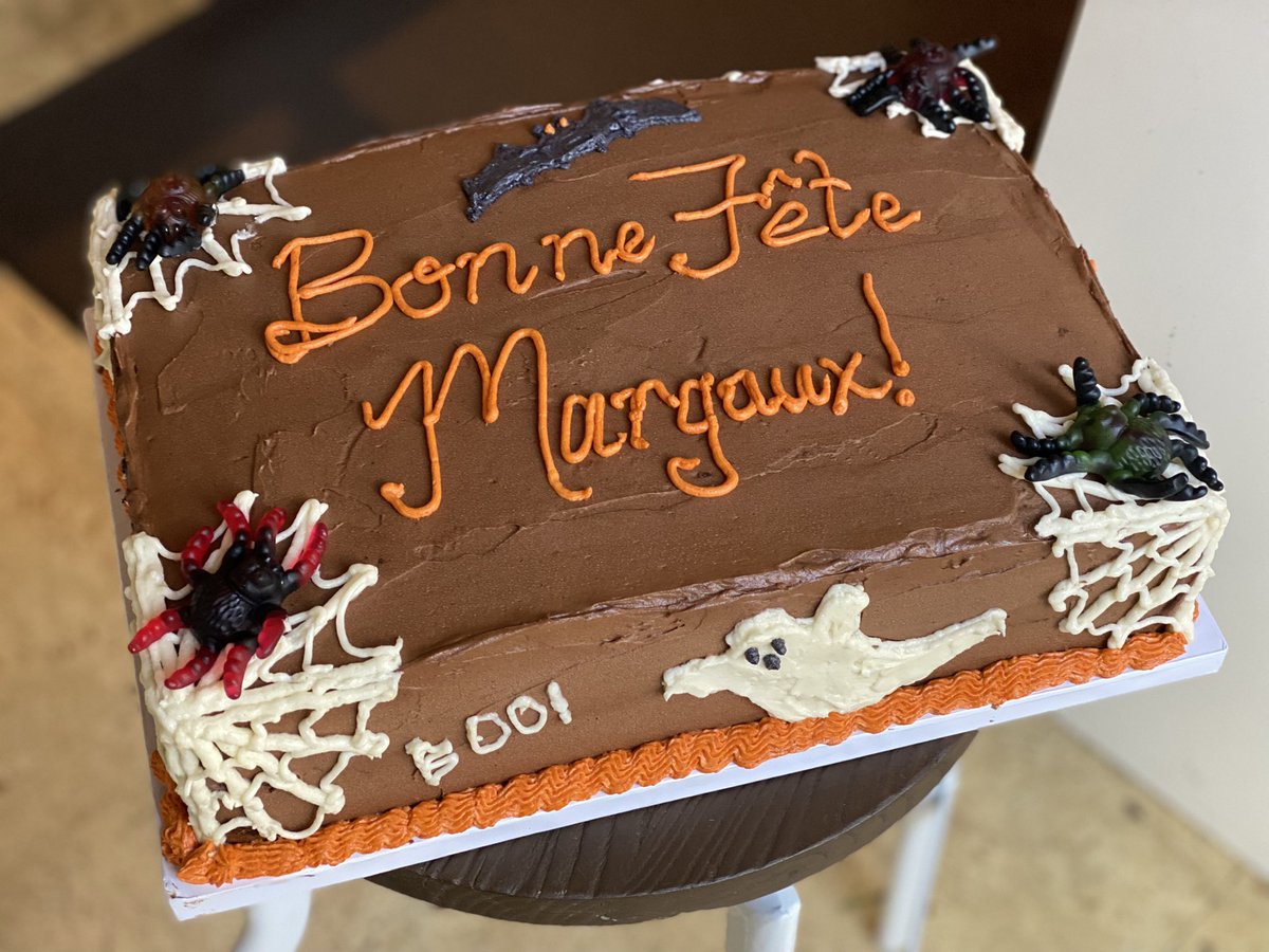 the_money_pit's tweet photo. Triple layer Halloween birthday cake: chocolate layers filled with strawberry jam and spooky decorations. https://t.co/b8EBixX5lk