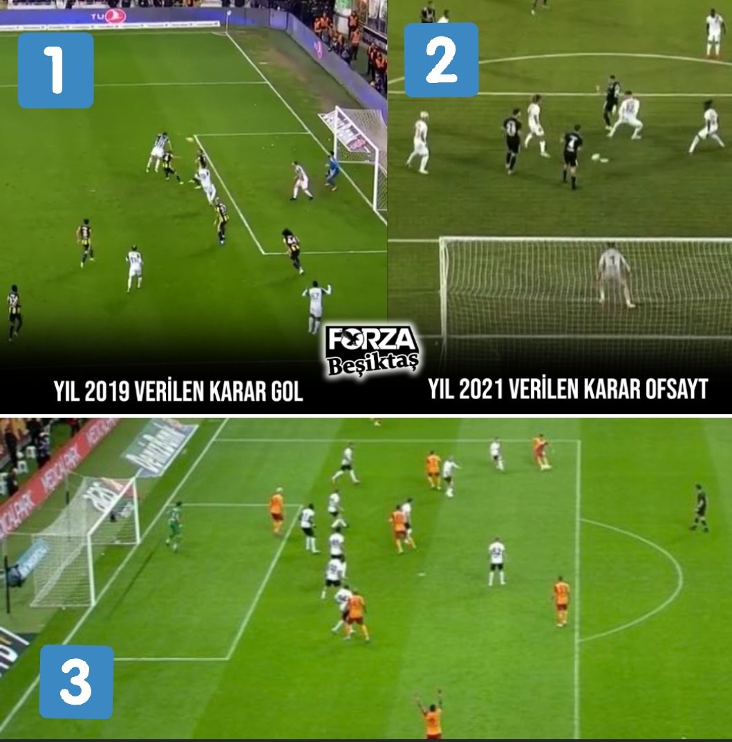 mediasiyahbeyaz's tweet photo. 1.Resim 
Bursaspor - Feberbahçe. 
Karar: Gol

2.Resim
Hatayspor - Beşiktaş
Karar: Ofsayt

3.Resim
Galatasaray - Gaziantep
Karar: Gol

Pozisyonlar aynı. 
Renkler farklı. 
Kararlar renklere göre.

Neden? @TFF_Org @Besiktas @Fenerbahce @GalatasaraySK @kulupler https://t.co/2vs2boLdvu