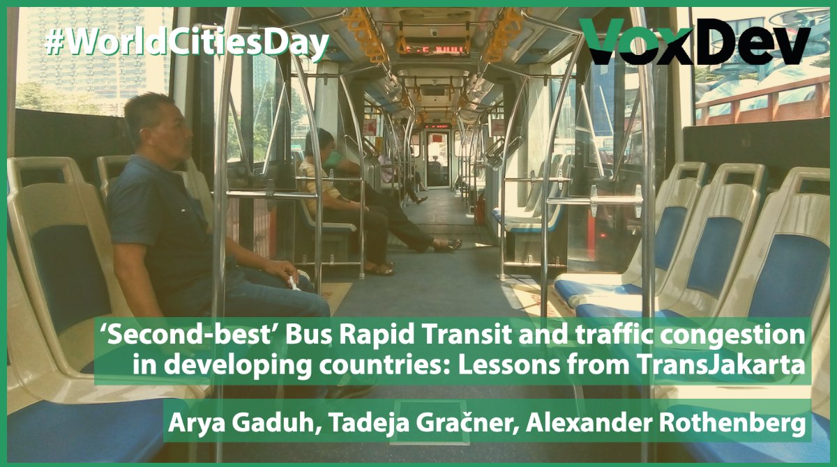 Do Bus Rapid Transit systems reduce congestion? <a href="/abgaduh/">Arya Gaduh</a> <a href="/UArkansas/">University of Arkansas</a>, Tadeja Gračner <a href="/RANDCorporation/">RAND</a> &amp; Alexander Rothenberg <a href="/MaxwellSU/">Maxwell School</a> find a poor quality BRT built in Jakarta, #Indonesia had low take-up &amp; actually increased commuting time: ow.ly/xpex50GAh7i #WorldCitiesDay
