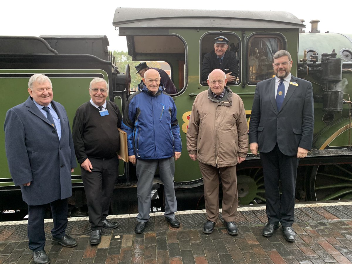 CrnChair's tweet photo. @MGNJointRailway and @nnrailway recognise the  devotion and dedication of brothers Andy and Roger Ison - jointly 120 years as members and NNR volunteers. Pictured in front of B12 8572 on October 31 during the B12’s Farewell Weekend. https://t.co/tjyf9EcQUb