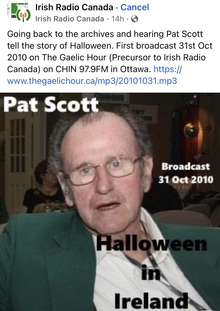 Ever wonder about where Halloween came from? Here’s the Irish history for you by my late father Pat Scott. Miss you dad! Wish I had his memory for facts!! <a href="/Siobhan05701540/">Siobhan Stewart</a> thought of you! thegaelichour.ca/mp3/20101031.m… <a href="/LookoutMaureen/">Maureen Tomkinson</a>