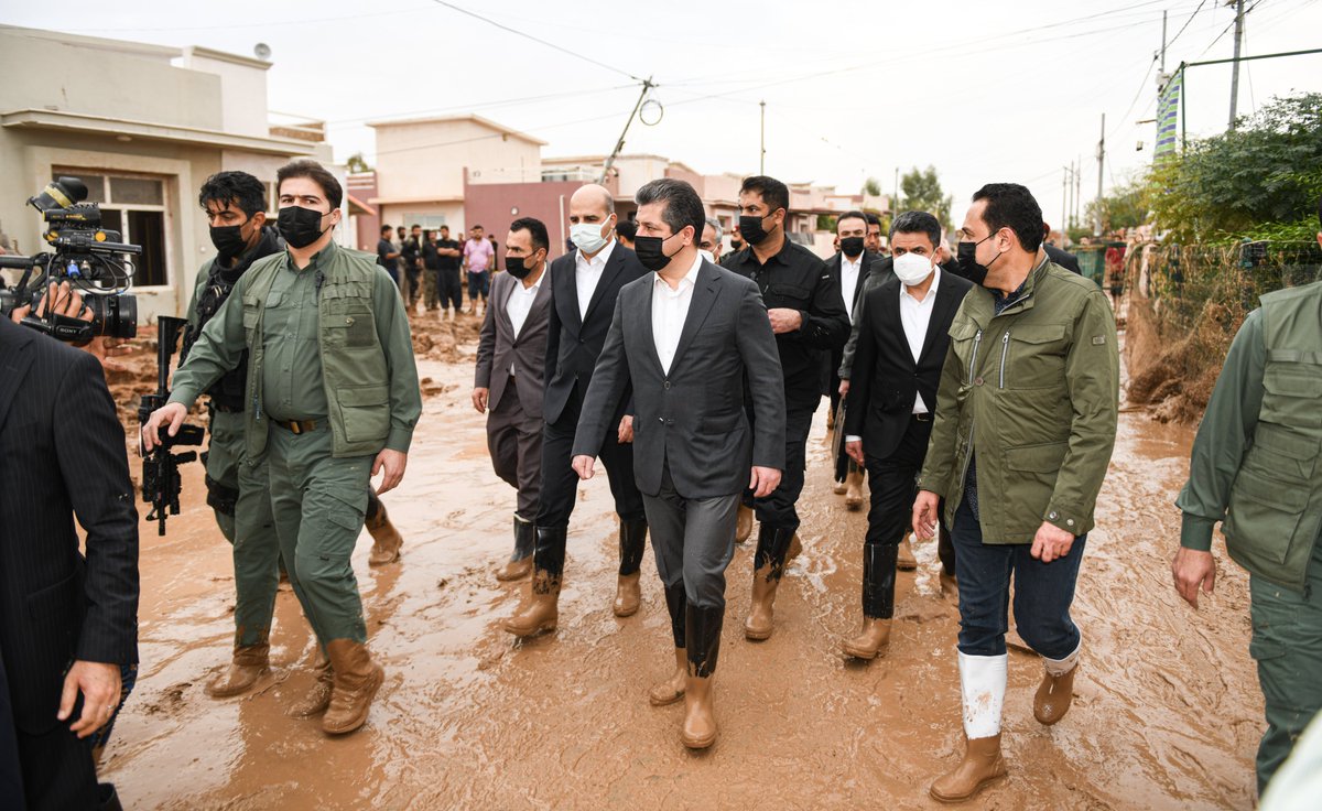masrourbarzani's tweet photo. I visited homes damaged by yesterday's flash floods in Erbil. Listening to the families’ needs, I reassured them of our utmost support at this time -mb. https://t.co/ekEhB6JkG0