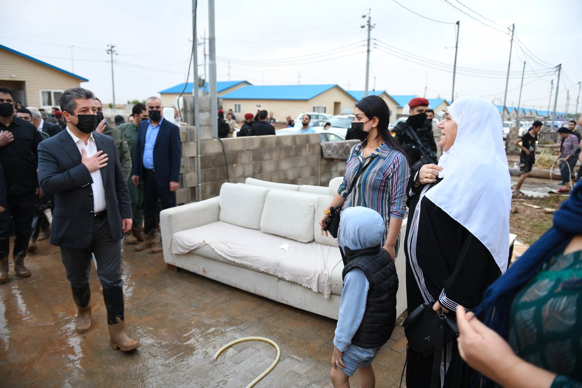 masrourbarzani's tweet photo. I visited homes damaged by yesterday's flash floods in Erbil. Listening to the families’ needs, I reassured them of our utmost support at this time -mb. https://t.co/ekEhB6JkG0