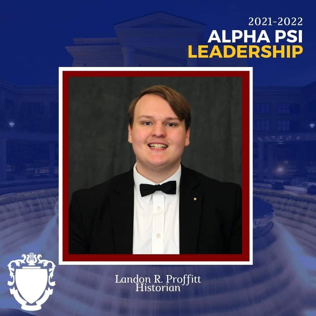 KKPsiAlphaPsi's tweet photo. This month we will be featuring our executive team! Landon Proffitt, our Historian! Landon is a Junior Music Technology Major and plays the French Horn here at West Texas A&amp;M! Thank you for your work and dedication Landon, keep it up! 
Continue striving everyone! 
AEA https://t.co/MiL182gYyr