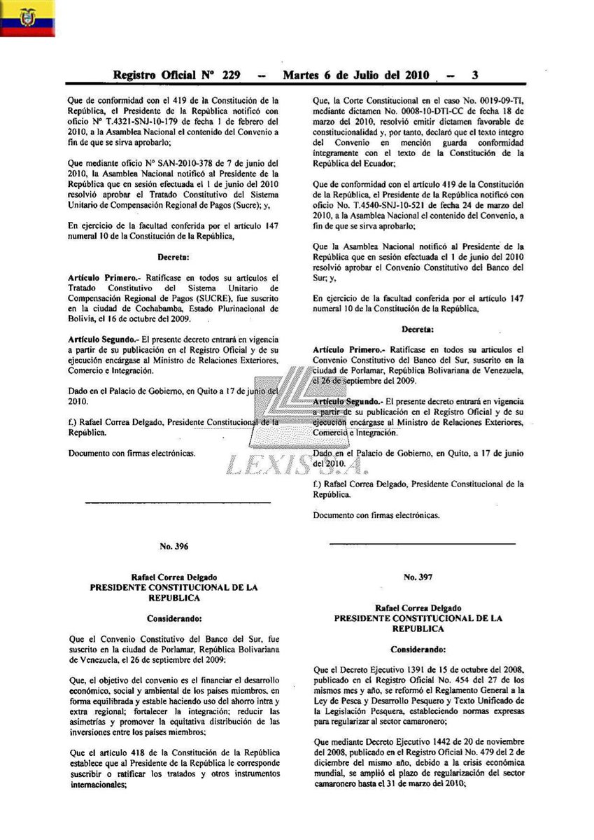 VillaFernando_'s tweet image. URGENTE:
Con decretos 395 y 396, el régimen de Correa @MashiRafael creó el Sistema de Compensación Sucre y el Banco del Sur, como parte de la arquitectura financiera chavista orientada a enfrentar al dólar. Este proyecto se convirtió en un gigante mecanismo de lavado. #AlexSaab