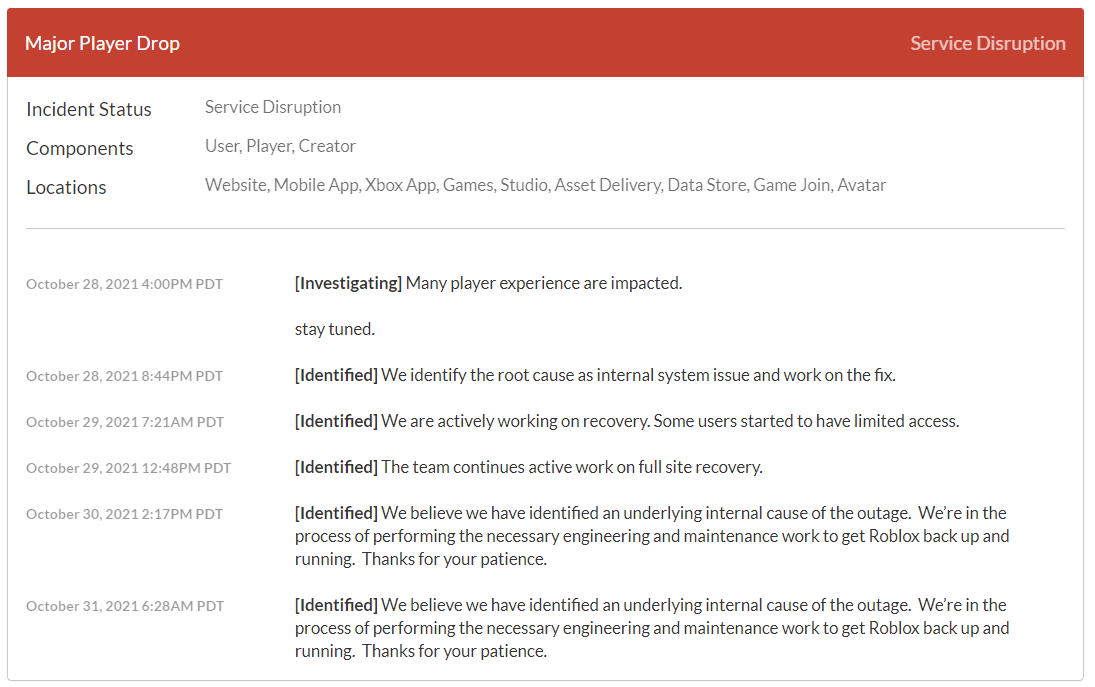 RoTalksNews's tweet photo. So @Roblox has hit us with another update but has put the exact same thing as last time? We're guessing this is a mistake on their behalf, maybe just a reminder that they're still working hard on fixing the situation.
 
Our discord : https://t.co/VbuyxsYyDh
#RobloxDown #roblox https://t.co/QHrF9e1vST