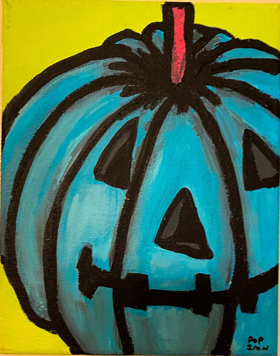 Happy Halloween!
Blue Jack-o'-lantern by Pop Icon
Acrylic on canvas
 #Halloween2021  #munduwigoapothecary #apparitions #spellcasting #purple #autumn #autumnwoods #halloweenenchantment #spells #trickortreat #candyapples #halloween #diyhalloween #soaping #fineartist #naturesgarden