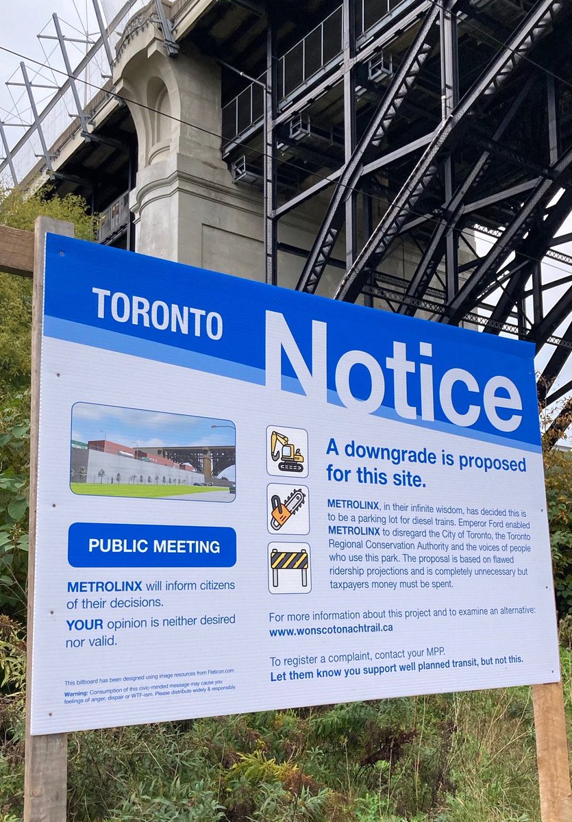 Sent by a tweeter - some creative protest of Metrolinx plans to build a rail yard in the Don Valley.  Zoom in for the fine print.