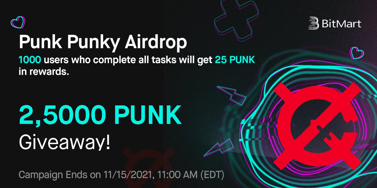 BitMartExchange's tweet photo. 🎉 To celebrate Halloween👻 , we’re giving away  25000 PUNK

1⃣Follow @BitMartExchange &amp; @Punk_Network
2⃣Join https://t.co/xfnv8pT7Cu  &amp; https://t.co/UKA4qi25GZ
3⃣RT &amp; Tag 3 frds
4⃣Comment with #PUNK &amp; your fav Punk meme
5⃣Fill https://t.co/xkX4YBoeJb

✨Winners have 25 PUNK each https://t.co/WNdzzKZ5Ra