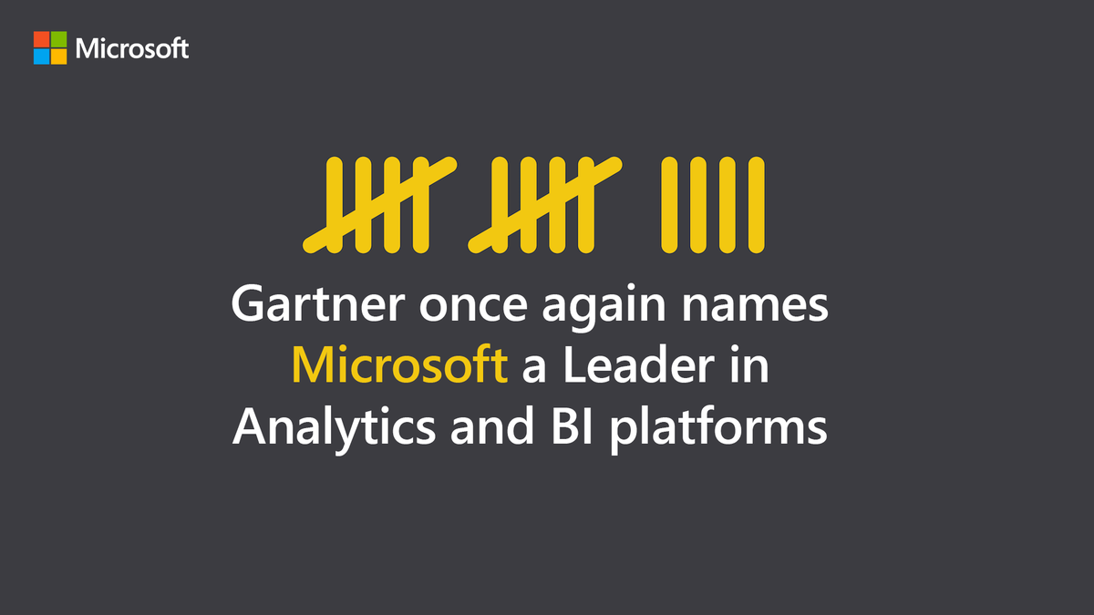 MSPowerBI's tweet photo. For the fourteenth year in a row, Microsoft has been named as a BI Leader. Learn more in the @Gartner_inc 2021 Magic Quadrant for Analytics and Business Intelligence Platforms report: https://t.co/WSSxkEXnnk #PowerBI https://t.co/fXjwoch3om