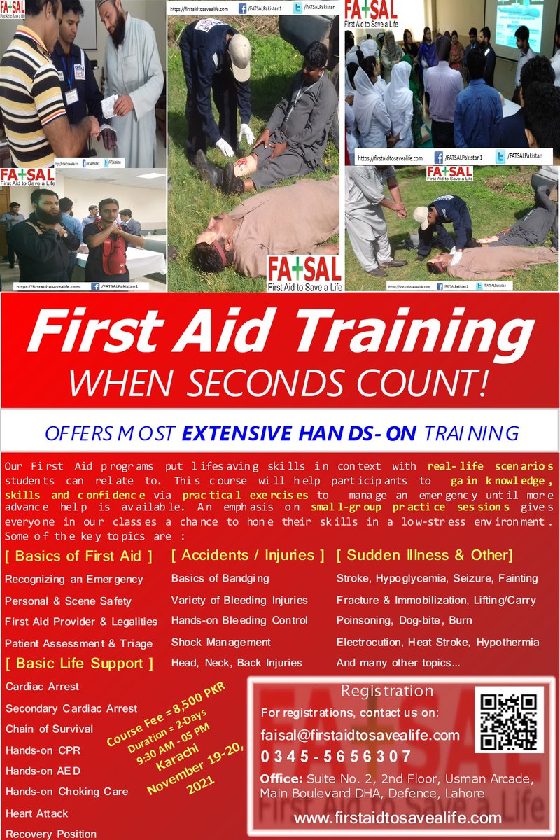 FATSALPakistan's tweet photo. #FirstAid #firstaidtraining #firstaidcourse #Karachi #CPRSavesLives #CPR #EmergencyFirstAid #workplacefirstaid #FATSAL #practicalfirstaid https://t.co/SlRZs2C7cg