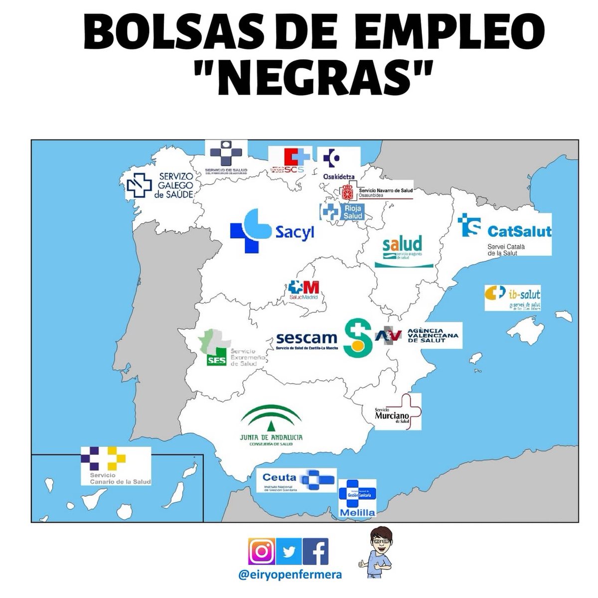 eiryopenfermera's tweet photo. BOLSAS DE EMPLEO "NEGRAS" es decir , bolsas donde aún hoy no existe una bolsa de empleo como tal para las categorías de enfermera especialista. https://t.co/otiBzjqqSj