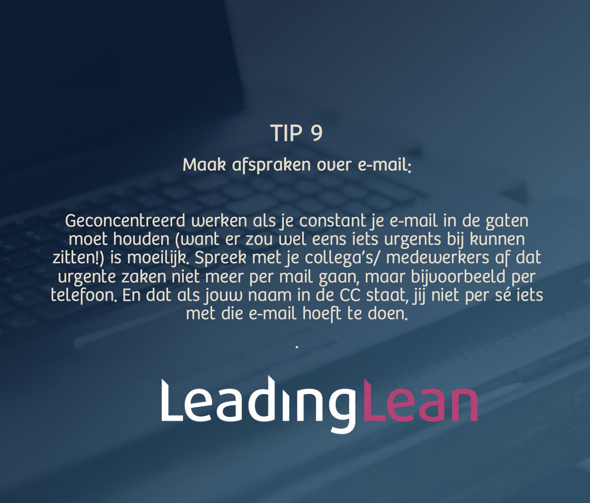 LeadingLean1's tweet photo. Timemanagement tip nr. 9

Gratis e-book timemanagement ontvangen? Vraag aan via: https://t.co/hw136nslyp https://t.co/QTDEUXfiZX