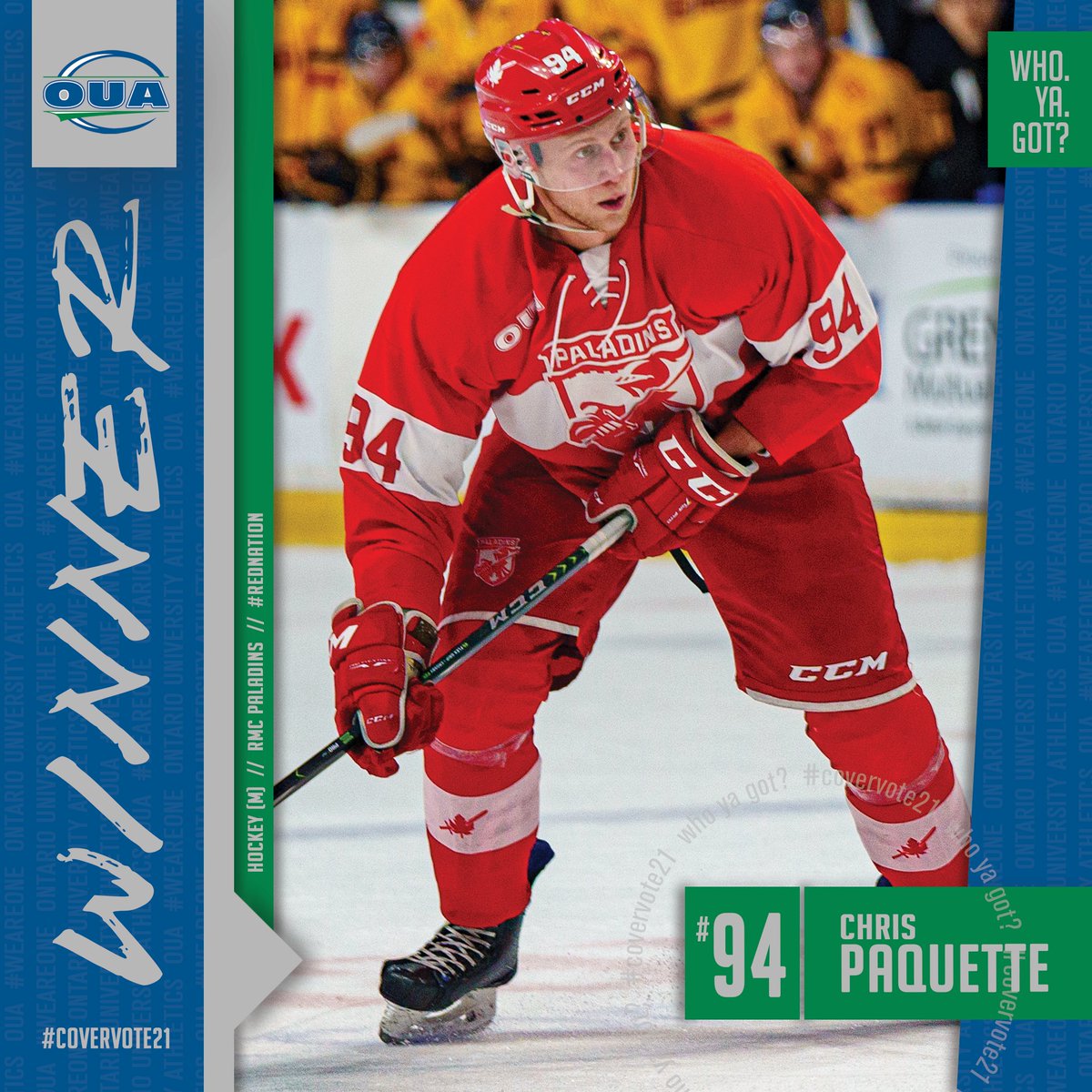 Coming soon to an #OUA cover near you....<a href="/RMCPaladins/">RMC Paladins CMR</a> Chris Paquette! 🏒😤

Congratulations, Chris!

#WeAreONE | #CoverVote21
