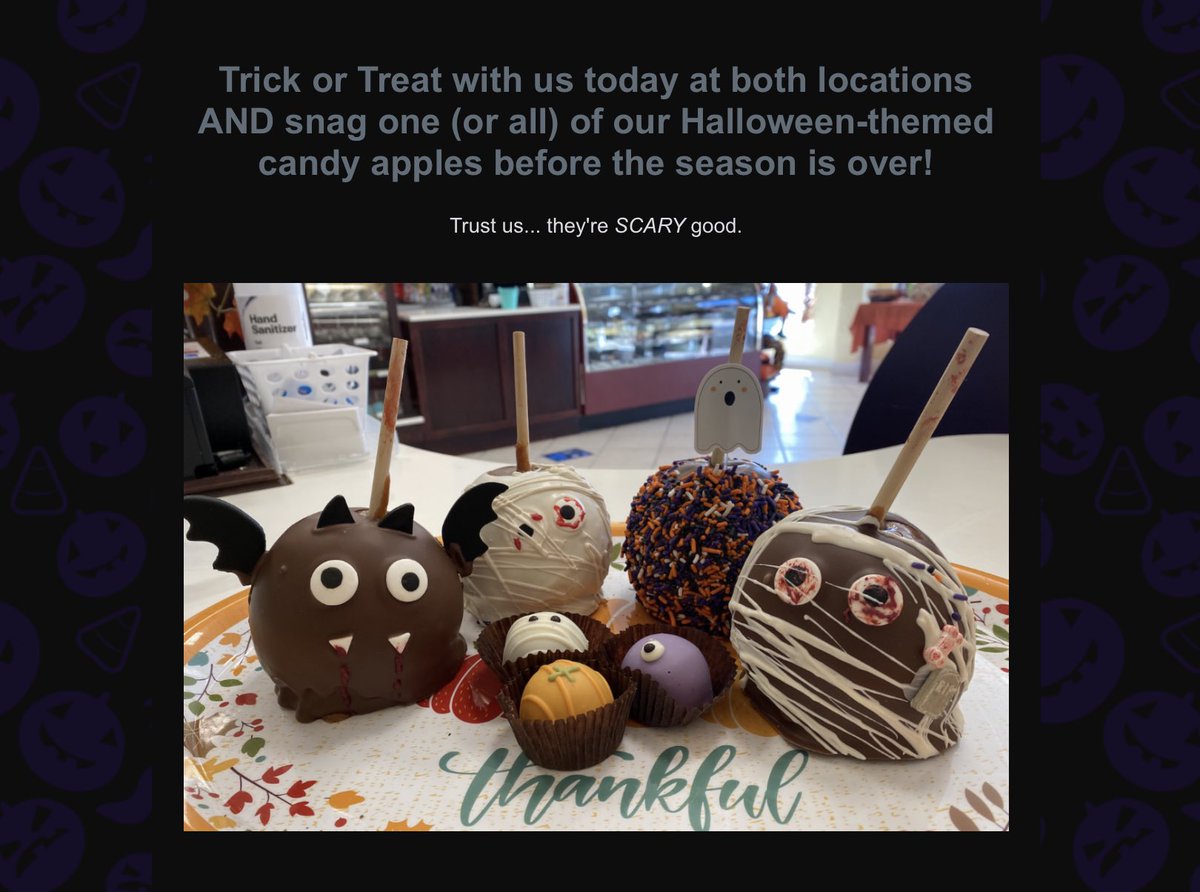TheChocCroc's tweet photo. Trick or Treat with us today at BOTH locations🤩 #chocolateshop https://t.co/tjZHatSP2P