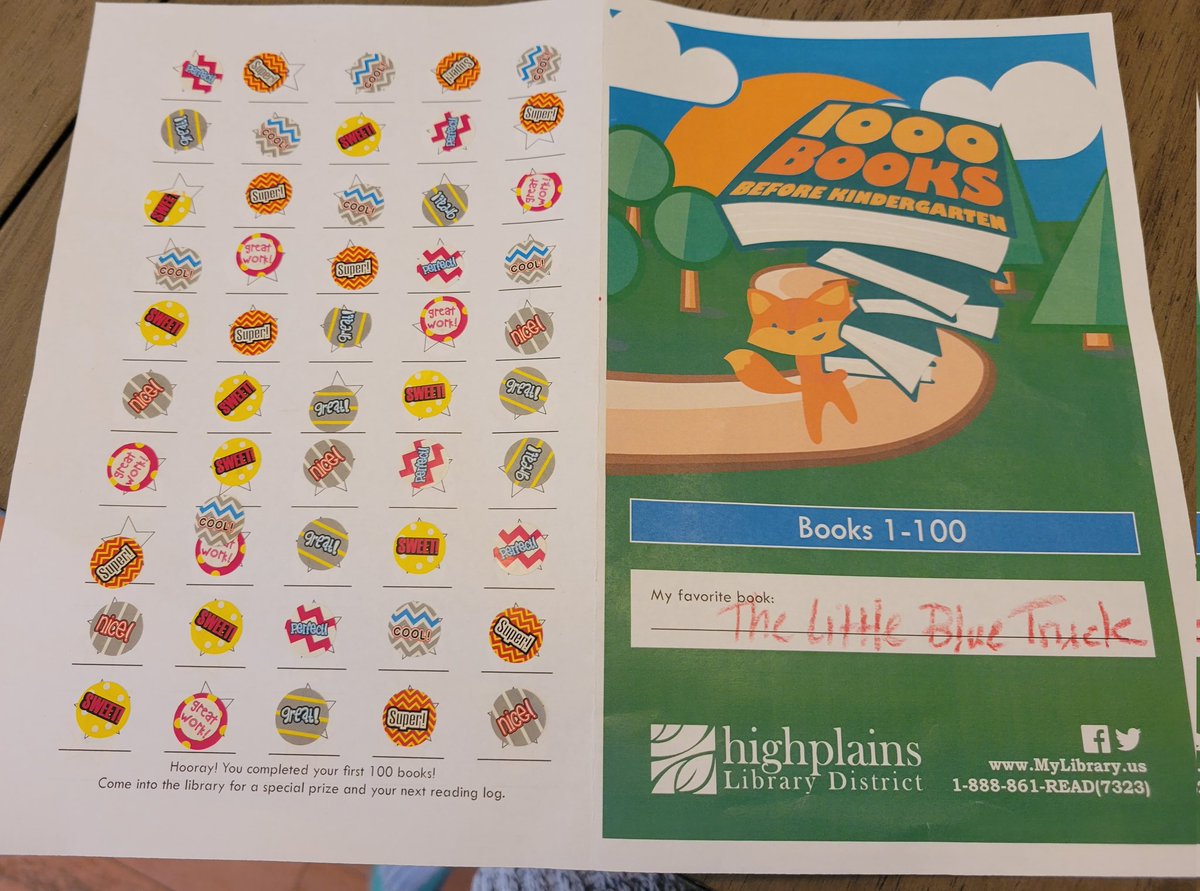 On our way to 1000 books before Kindergarten! (Plus all that we read that we forget to record!😊) Thank you <a href="/MyHPLD/">High Plains Library</a> for encouraging reading with kids!