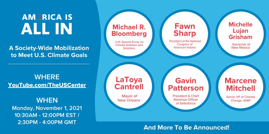 Mark your calendars! On Monday at #COP26, the Biden administration will launch the <a href="/US_Center/">U.S. Center at COP29</a> and stand with <a href="/americaisallin/">America Is All In</a> to recognize non-federal climate leadership over the last five years. Follow #AllInAtCOP26 and watch the livestream here:
youtube.com/user/theuscent…