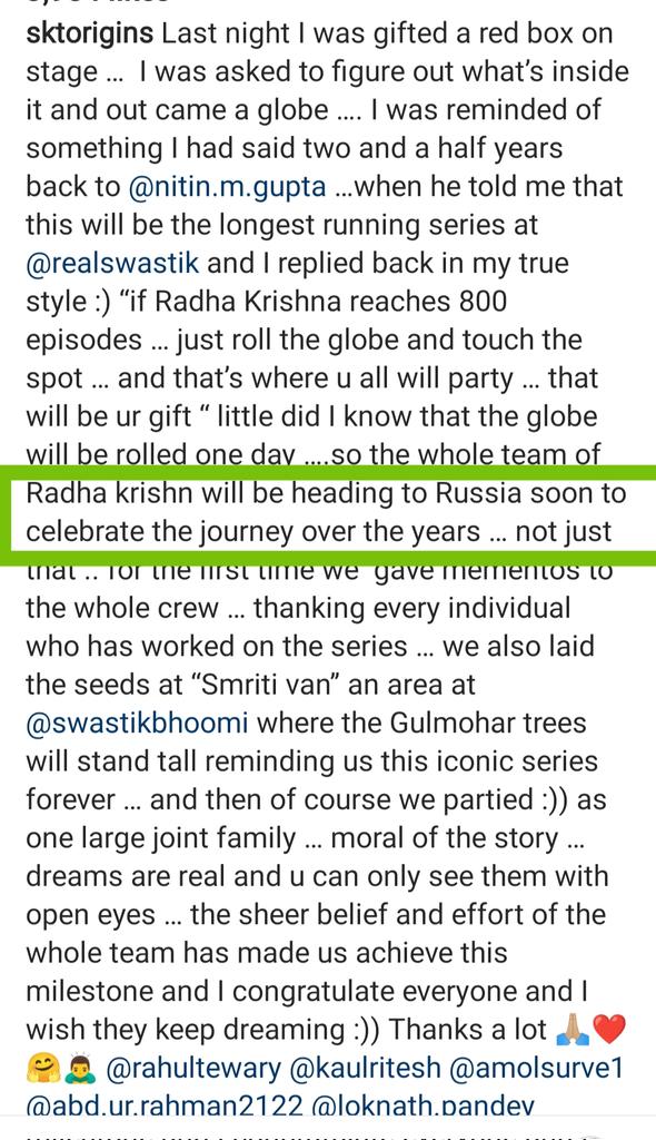 SumedhIsMyWorld's tweet photo. Radhakrishn team will go to Russia to celebrate the journey 🤩🤩🤩🤩🤩🤩
RK HITS 800
Such a milestone with a huge surprise for all #Radhakrishn fans.
@sktorigins
@rkt_tewary
@initinmgupta
@utkarshnaithani https://t.co/VUd1xNdjKF